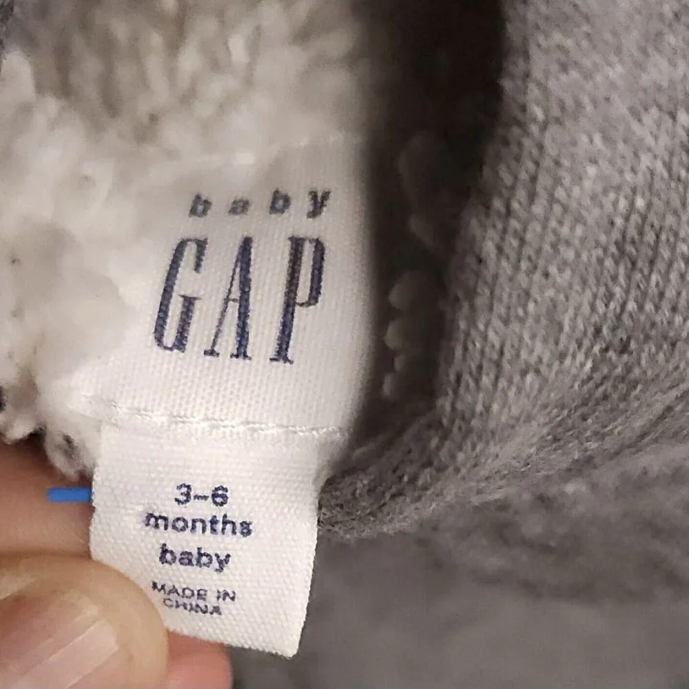 Baby Gap Infant Grey Fleece Lined Full Zip Hooded Sweatshirt 3-6 Months